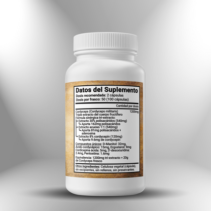Cordyceps (Triple extracto) 600mg ► 100 cápsulas