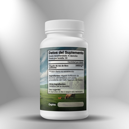 Hígado de res de libre pastoreo (liofilizado) 700mg - 120 cápsulas